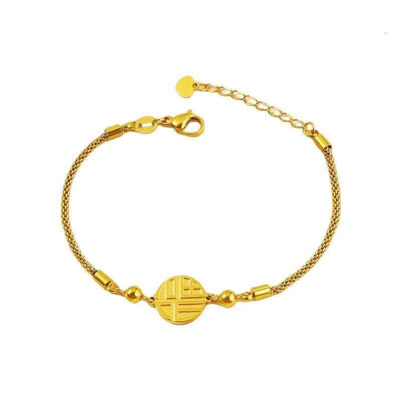 Gold Plated Fortune Character Bracelet For Women Luxury Stainless Steel New Year Versatile Bracelets Good Luck Wealth Jewelry Z260313