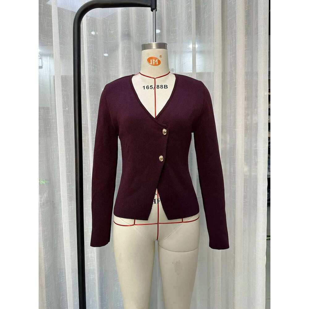 European and American style winter new fashion V-neck slim fit knitted cardigan women's sweater jacket Z260313