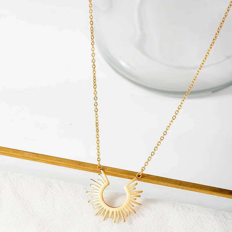 New Stainless Steel Jewelry Geometric Pendant Necklace for Women Gold Plated Half Circle Spiked Femme Colar Choker Necklaces H260312