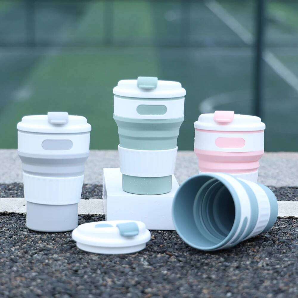 350ML Food-Grade Silicone Folding Cup Portable Travel Mug with Lid Leak Proof Collapsible Reusable for Hot Cold Drinks Outdoor Z260313