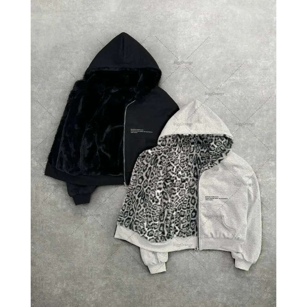 American New Retro Leopard Print Two-sided Fashion Zipper Hoodie Men Street Hip-hop Harajuku Y2K Casual Oversized Sweatshirt Z260315
