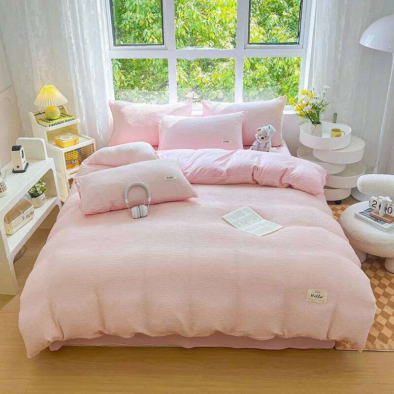 2025 new Zouzou yarn washed cotton color matching bed sheet four-piece set, student dormitory home three-piece set H260312 - view 3