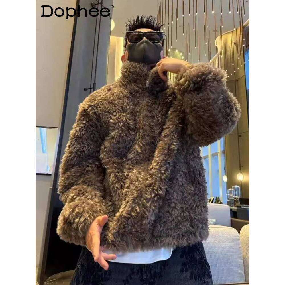 Men's Trendy Padded Warm Jacket 2025 Winter New Stylish Coats Male Handsome Long Sleeve Solid Color Chic Faux Fur Z260313