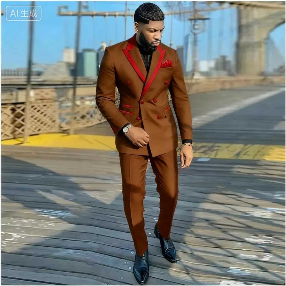 Mens Double-breasted Tailored Tuxedo White Personalized Peak Lapel Slim Fit Groomsmen Smoking Suit Casual Outfit Set M260313