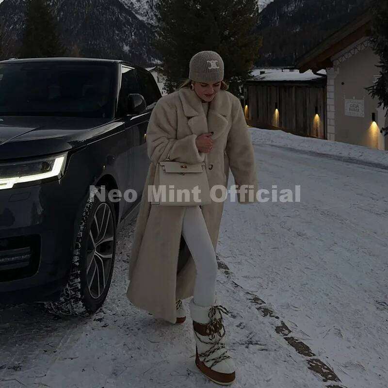 Neo Mint Luxury Long Belted Faux Mink Women 2025 Winter Thick Warm Overcoat Chic Street Fashion Fake Fur Coat Outerwear Z260313