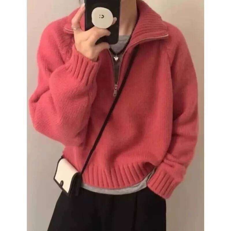 High-end half-zipper high-neck 100% cashmere for autumn and winter knitted sweater Z260314