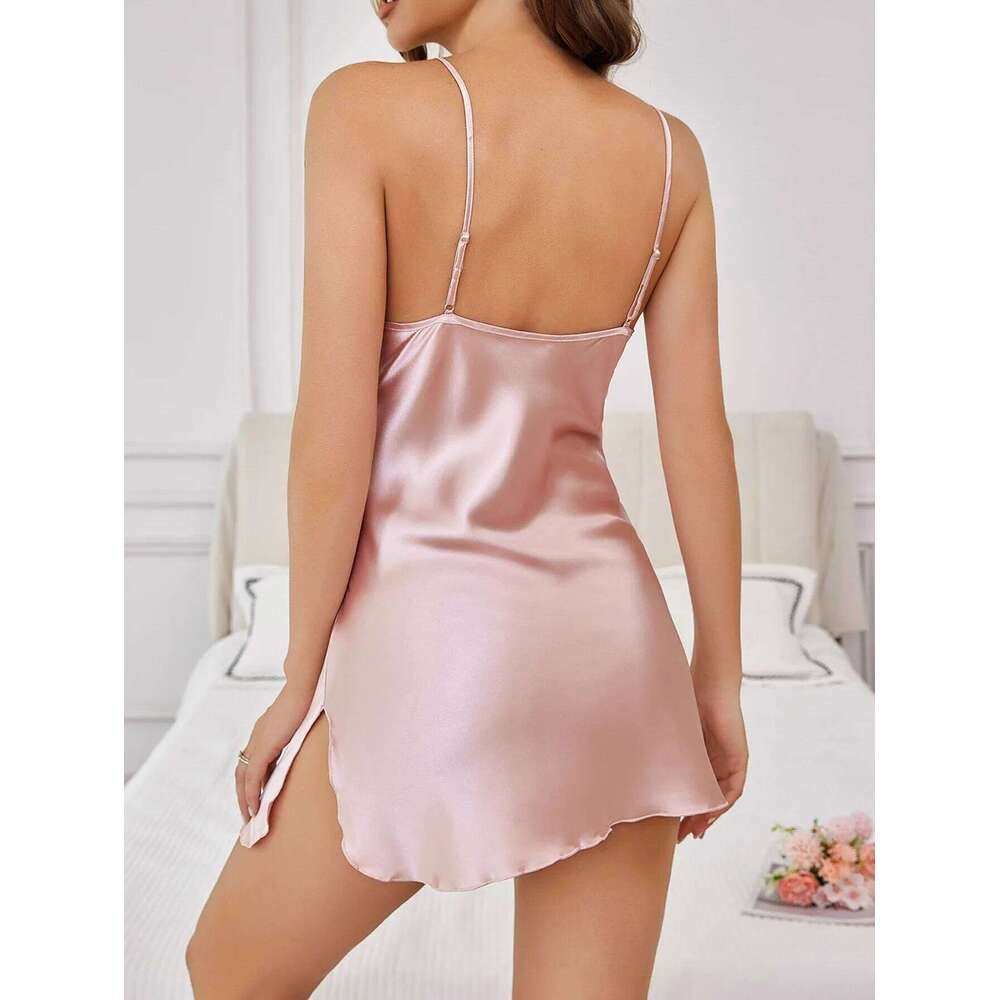 An Elegant Sexy Ladies Nightgown with a Slit Hem Design Showcasing Charming Allure Suitable for Both Home Wear and Outings