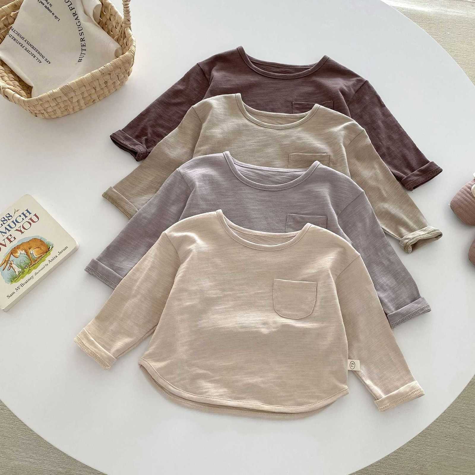T-shirts Children's Bamboo Cotton T-Shirt Years Old Autumn Korean Children's Clothing Boys' Solid Color Base Shirt Baby Autumn Fashion