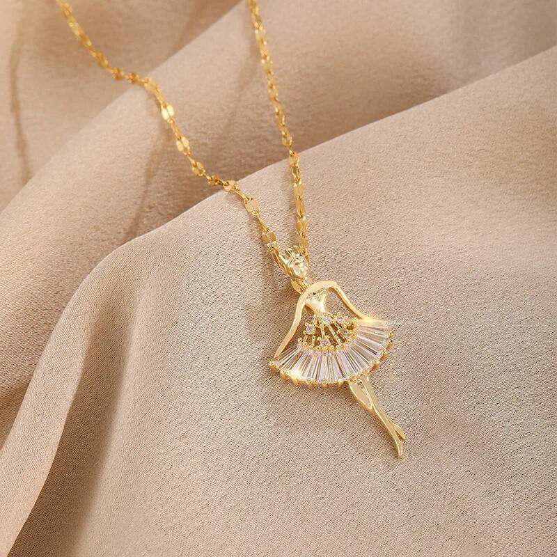 New Trendy Zircon Crystal Pendant Stainless Steel Necklace For Women Korean Fashion Female Sexy Clavicle Chain Jewelry Wholesale H260312