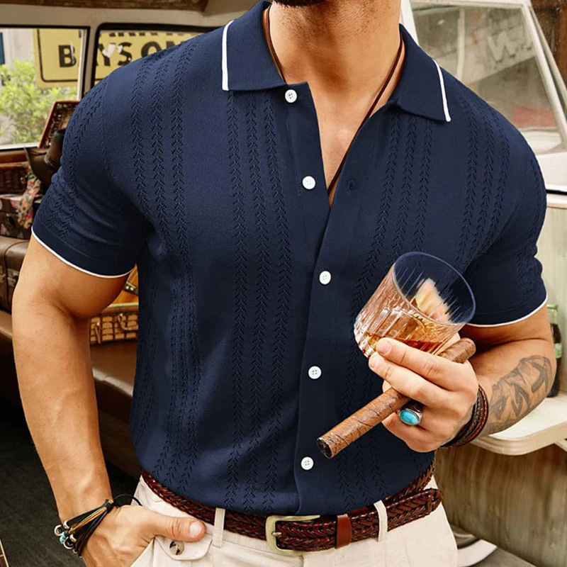 Summer Mens Knitted Polo Shirt Short Sleeve Light y Business Cardigan Tops Trendy Hollowedout Breathable Premium Knitwear 260312