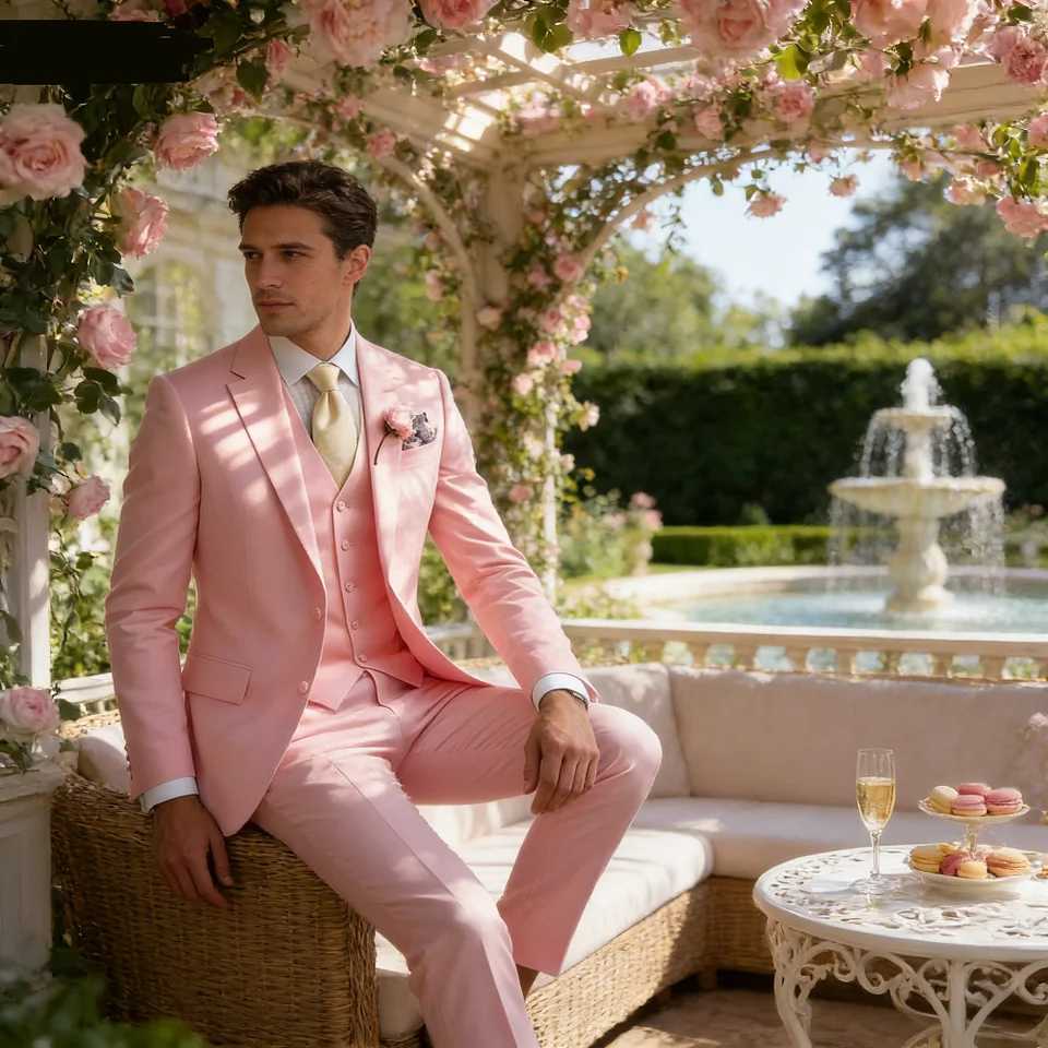 Light Pink Wedding Mens Suit 3-Piece Slim Fit Formal Business Notch Lapel Blazer Tuxedo Groomsmen Set with Jacket Vest Pant M260313
