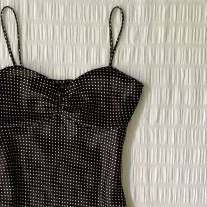 French Vintage Polka Dot Camisole Vest Women Summer Folds Sleeveless Y2k Crop Halter Tops Sweet hottie Slim Outerwear Tanks