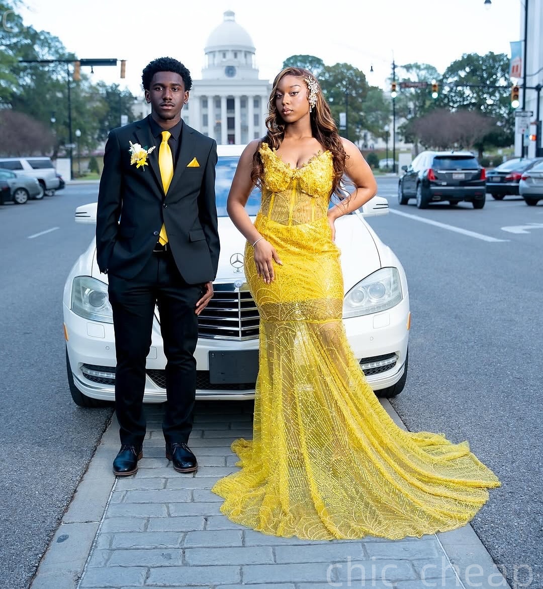 2K26 Yellow Prom Dress 2026 Mermaid Prom Dress Appliques Beaded Sweetheart Sequined Evening Dresses Birthday Party Formal Receiption Gowns Dresses ZJ0