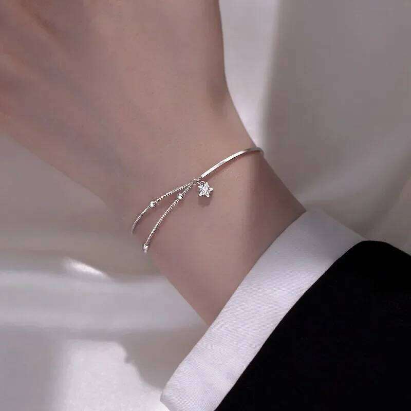 2025 Silver Beautiful Stars Bracelets for Women Girl Party Wedding Fashion Jewelry Holiday Double Layered Bangles Gifts Z260313