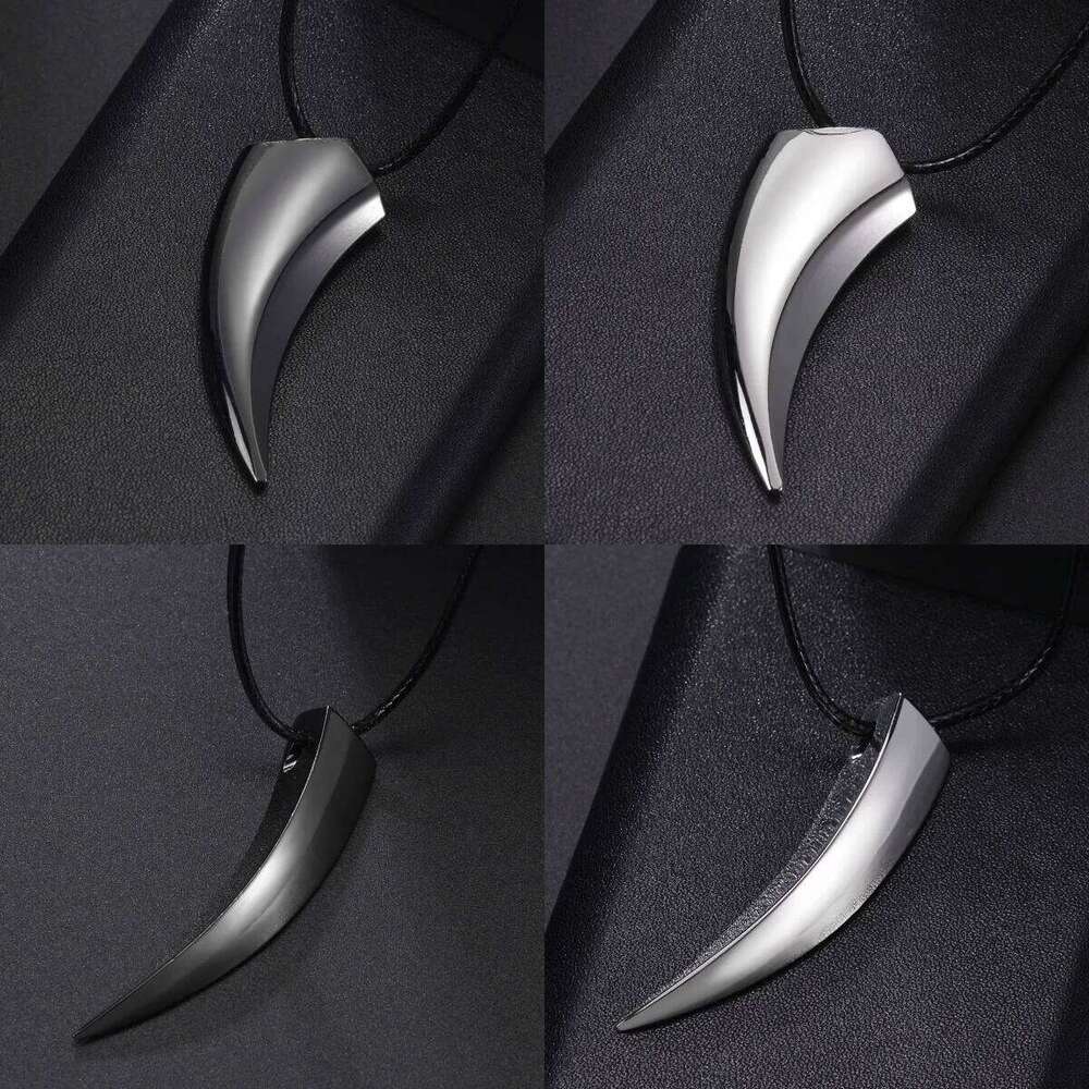 Punk Hip Hop Stainless Steel Crescent Spike Pendant Men Women Fashion Wolf Tooth Chain Necklace Jewelry H260312