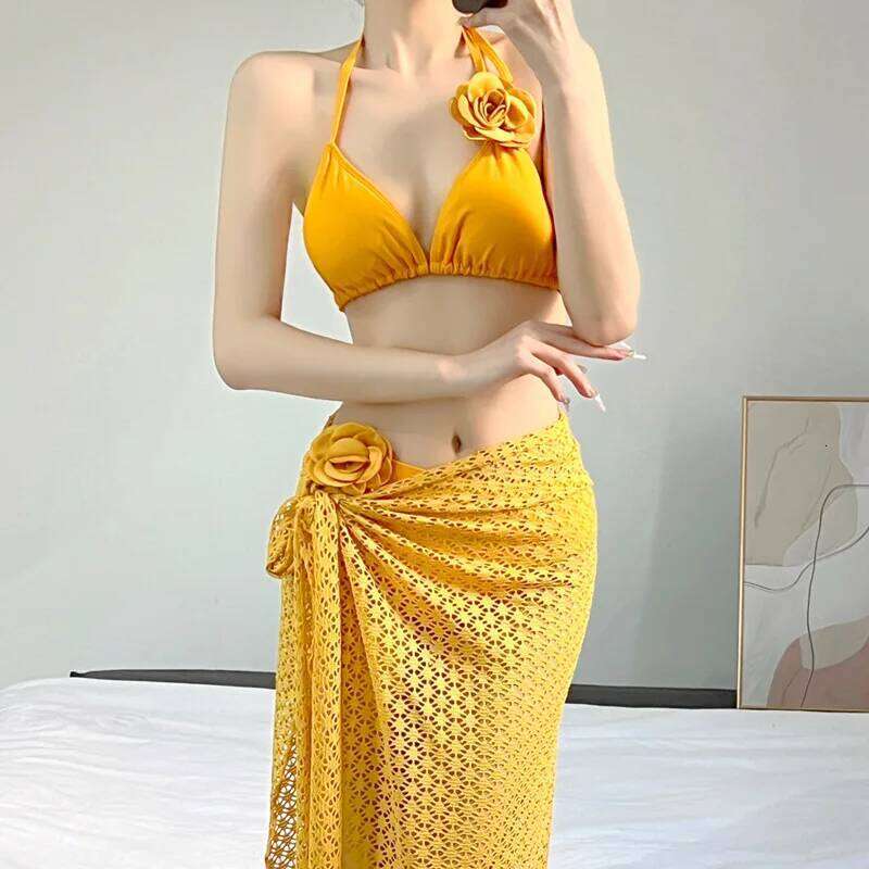 Thai Ginger Flower Split Bikini Sexy Slimming Vacation Niche Three Piece Swimsuit 26H0313