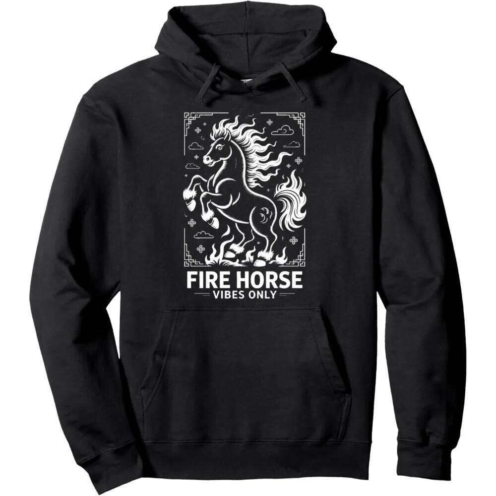 Fiery Luck Awaits Chinese New Year Fire Horse 2026 Pullover Hoodie Festival Celebration Costumes Men Women Fashion Sweatshirt Z260314