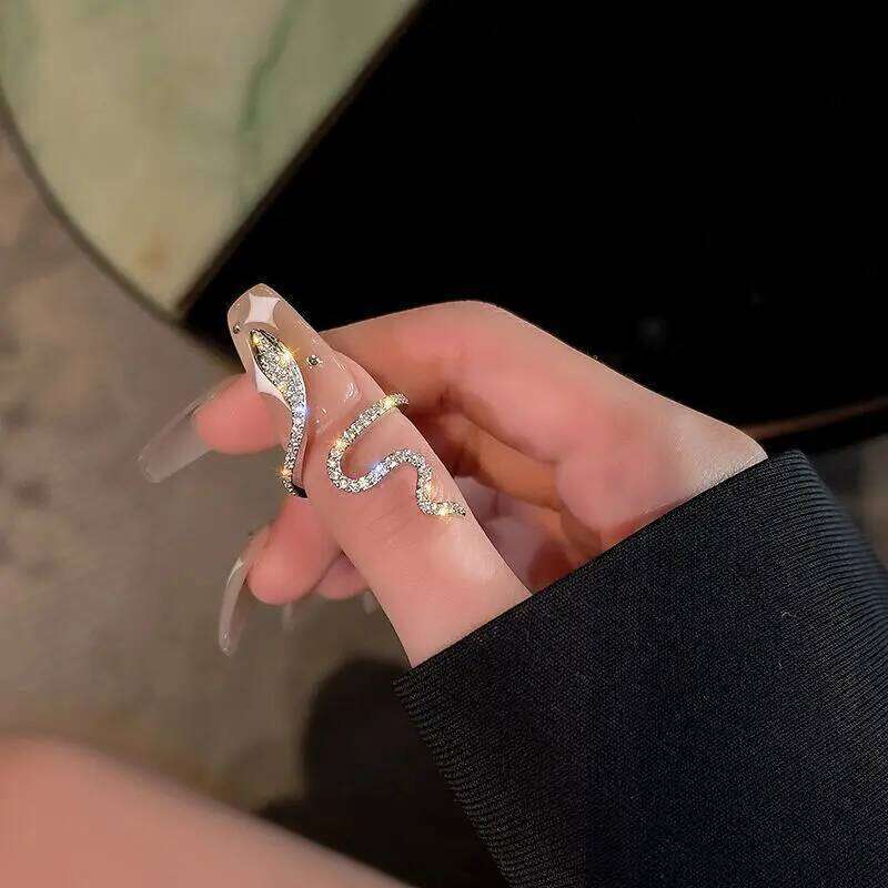 Gothic Rhinestones Open Snake Ring Adjustable Animal Rings Reptile for Men Women Fashion Punk Boy Girl Birthday Jewelry Gifts H260312