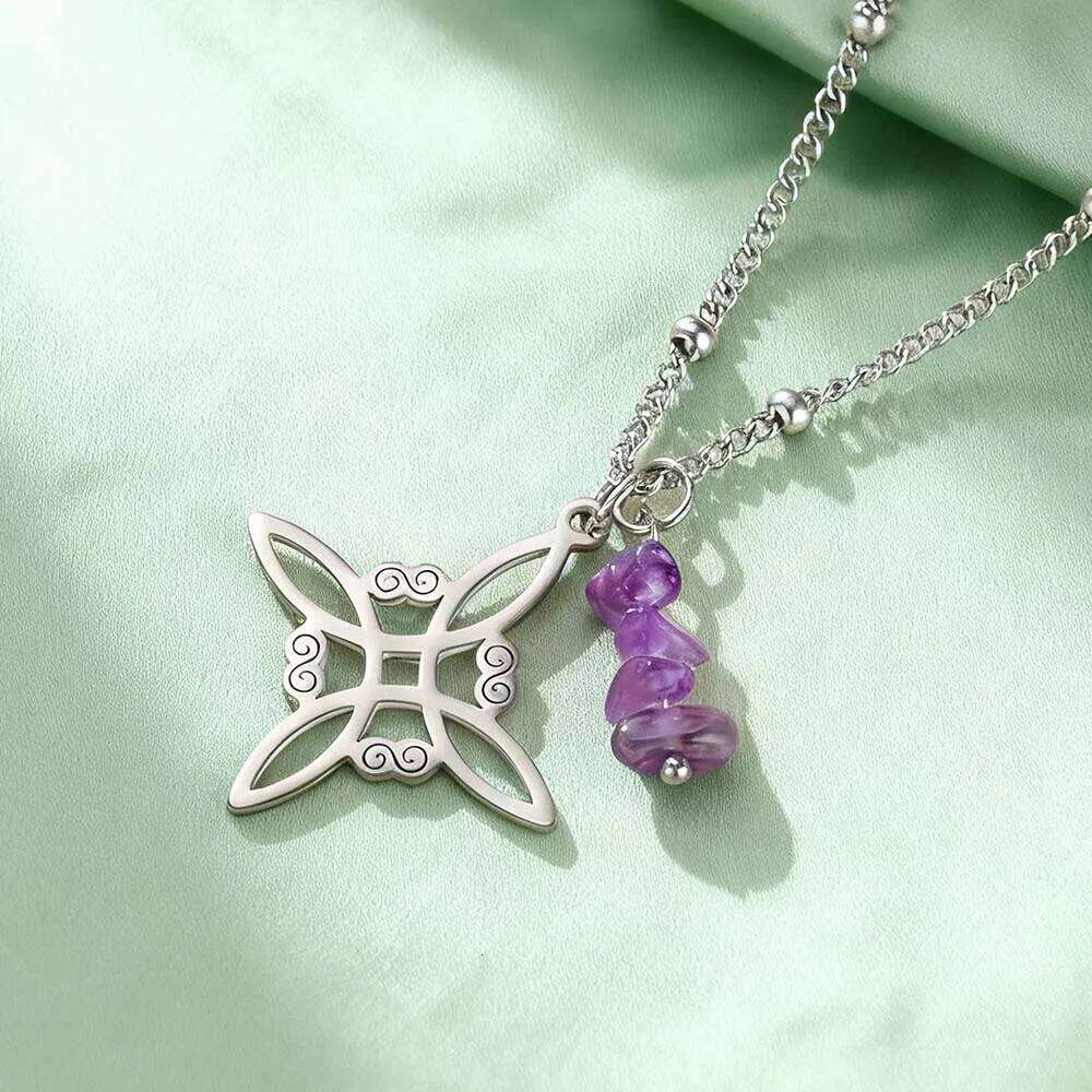 Dawapara Witches Spiritual Amethyst Protective Necklace Stainless Steel Celtics Knot Good Luck Amulet H260312