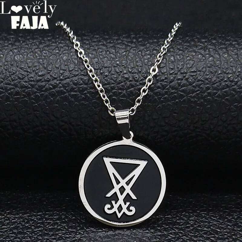 2024 Sigil Church Satan Stainless Steel Men Seal of Lucifer LaVey Hidden Devil Necklace Jewelry collares N2036S03 H260312