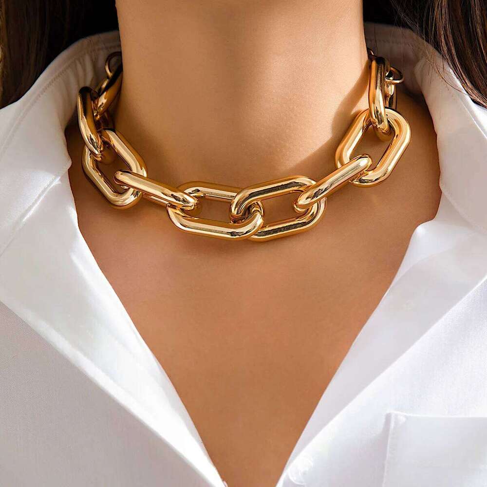 Exaggerated CCB Thick Chain Short Choker Necklace for Women Trendy Big Statement Collar on Neck Accessories 2024 Fashion Jewelry H260312