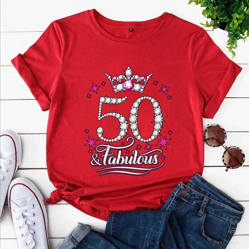 This Queen 50th Birthday Funny Women T-Shirt Fashion Casual Short Sleeve O-Neck Streetwear Tees 50 and Fabulous Summer Tops Z260314