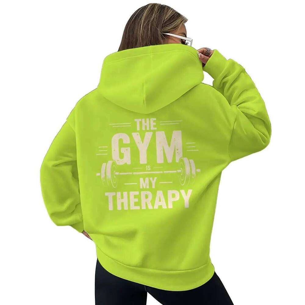 The Gym My Therapy Graphic Hoodie Men Women Kangaroo Pocket Pullover Long Sleeve Vintage Dumbbell Casual Fitness Hoodies Z260314