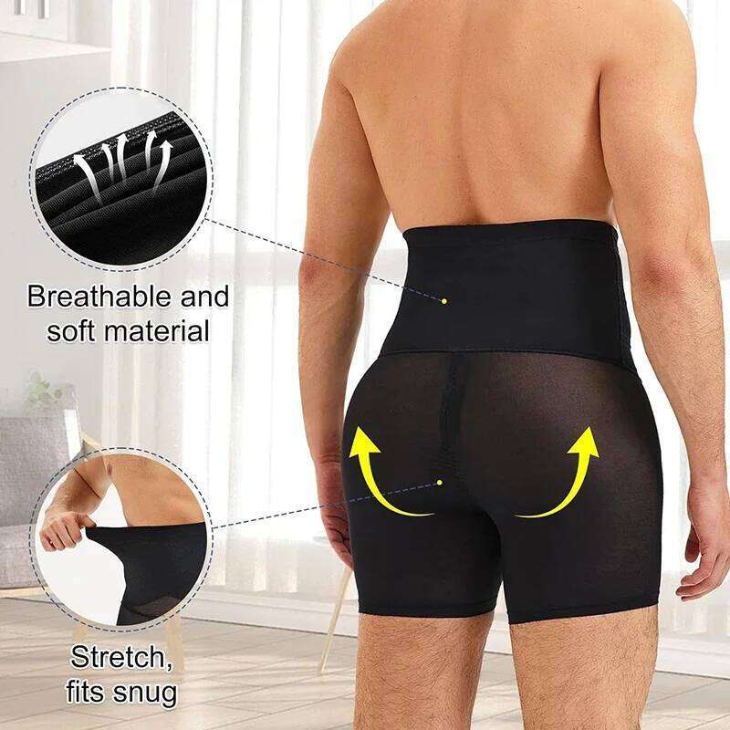 Men Shapewear Boxer Briefs High Waist Tummy Control Shorts Slimming Body Shaper Compression Panties Breathable Underwear 26Y0313