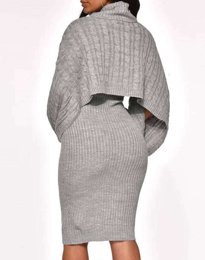 Women's Set Autumn Winter New 2025 Solid Turtleneck Ribbed Sweater & Knitted Strap Dress Sets Matching Outfit Z260314