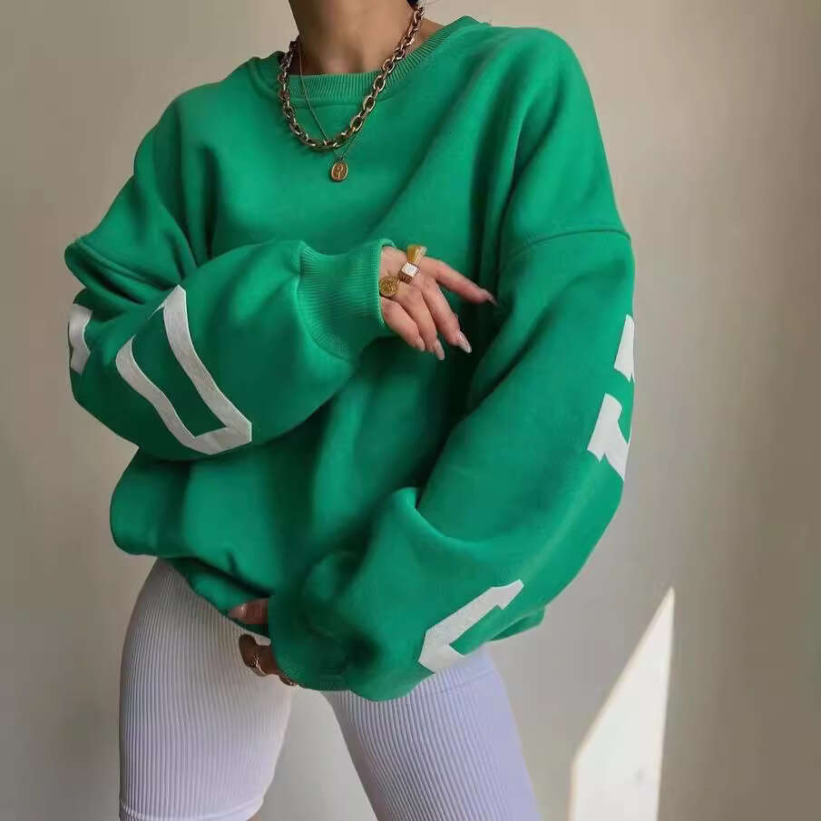 2026 Cross-border European and American women's casual fashion printed thick versatile long-sleeve sweatshirt