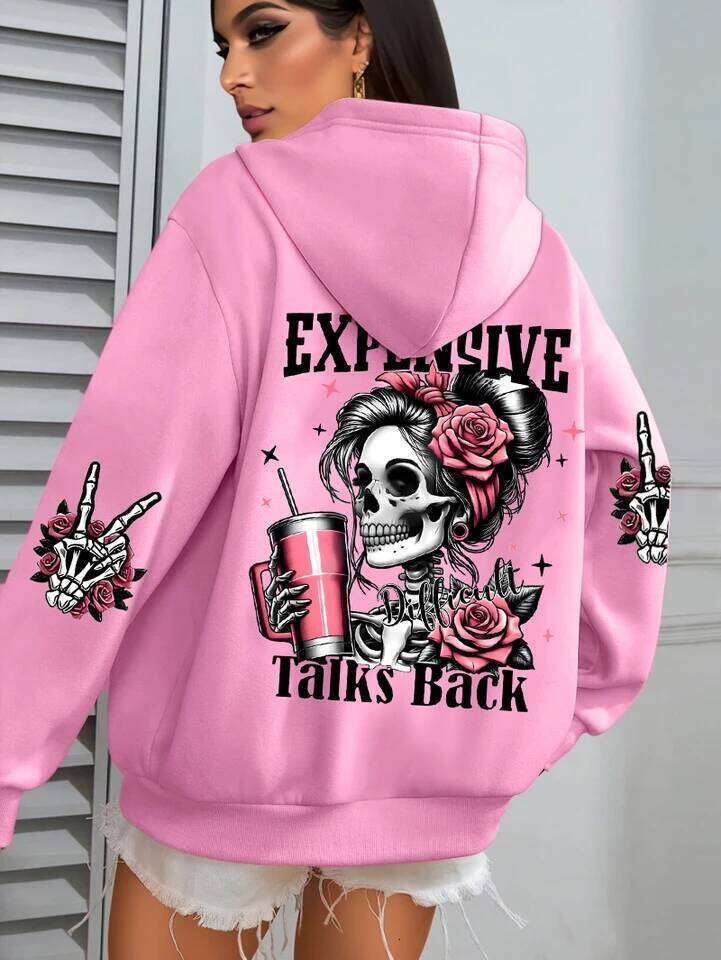 Expensive Talks Back Funny Printing Womens Hoodie Loose Multicolor Pullovers Fleece Autumn Sportswear Casual Pocket Hoody Z260314