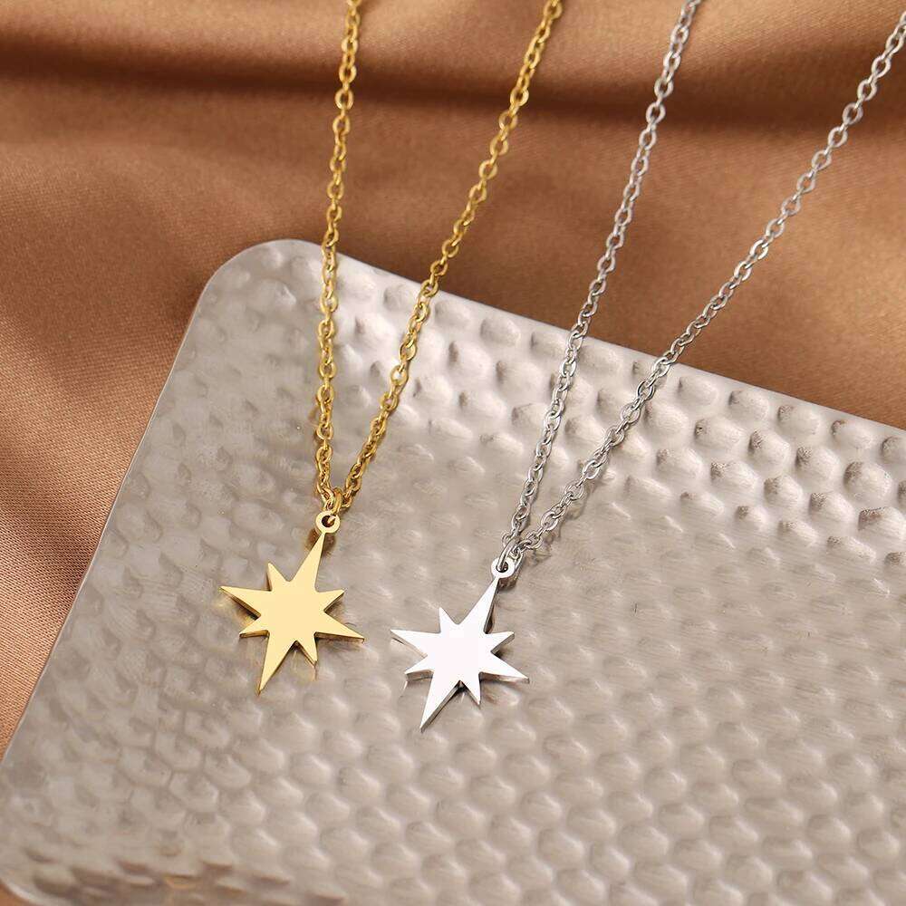 Stainless Steel Necklaces Eight-pointed Star Clavicle Pendant Chain Fashion Necklace For Women Jewelry Party Best Gifts NEW H260312