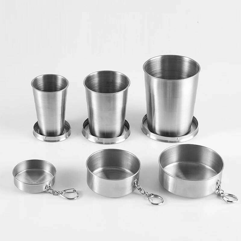 75/150/250ML Stainless Steel Collapsible Expandable Teacups Portable Outdoor Travel Camping Mugs Mini Handy Cup Z260314