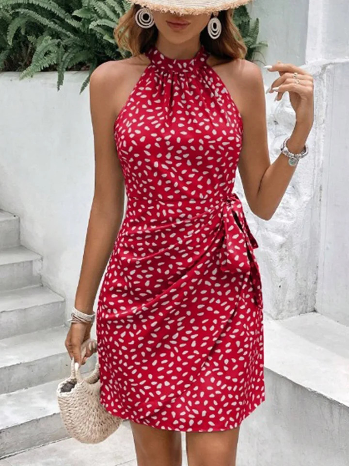 Solid Colored Polka Dot Mini Dresses Womens Camisole Sleeveless Lace Up Dress Summer Vacation Party Robe 260313