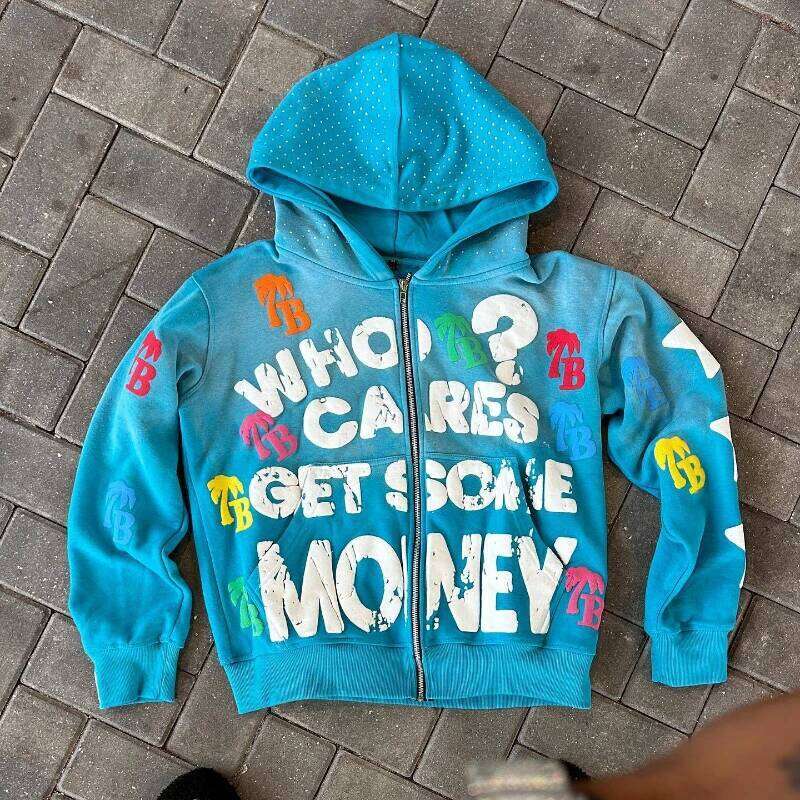 Y2K trendy letter pattern loose casual comfortable hooded zipper retro hoodie jacket top unisex 26Y0313