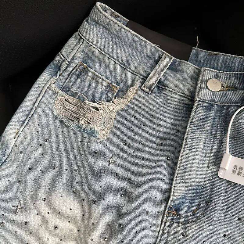 Vintage Denim Starry Skirts Women Mini Rhinestone A-line Korean Style Hot Spicy Girls Summer Streetwear Stylish 4XL Chic Z260314