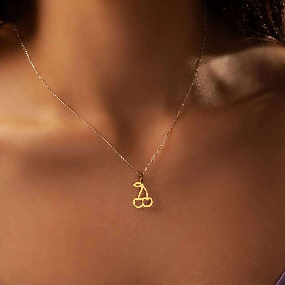 Fashion Cherry Necklace Women Stainless Steel Fruit Pendant Party Jewelry Personality Birthday Gift Suitable for daily wear H260312