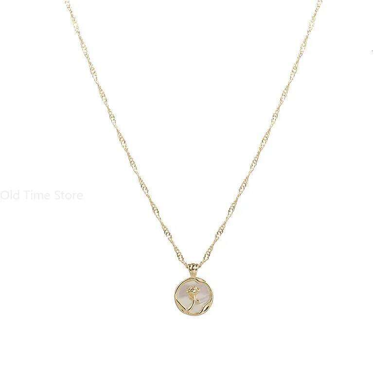 New Irregular Round Shell Metal Rose Pendant Stainless Steel Necklace for Women's Vintage Clavicle Chain Party Jewelry H260312