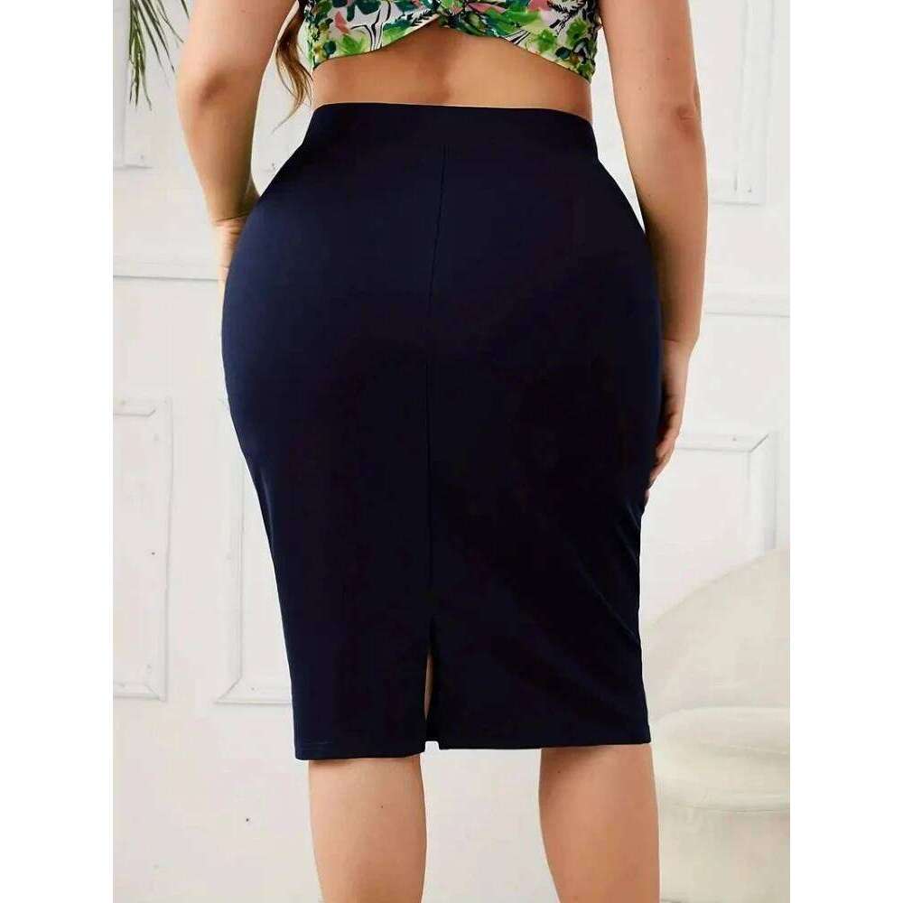 Casual High Waist Slit 2026 Summer Solid Slim Skirt Women's Plus Size Clothing Z260314