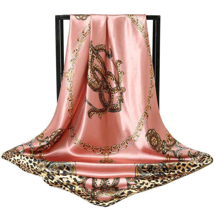 Ultra Long Pink Leopard Print With Golden Chain Embellishment, Elegant Square Shawl Convertible, Unisex High-End Scarf/Shawl- Liuyuemoshang