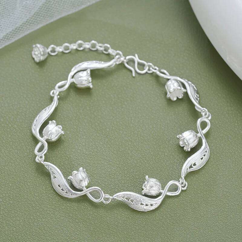 New in Simple and Fresh lily of the valley Bracelets Exquisite Dreamy Elegant silver 925 Wave Bracelet for women Party Jewelry Z260313
