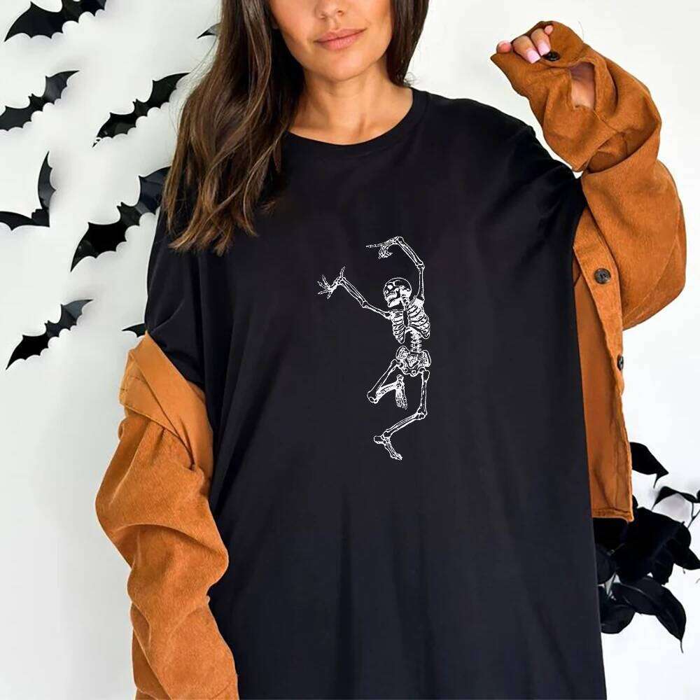 Skeleton Dance Graphic Women Men T-Shirt Summer Fashion Bohemian Vinatge Gothic Tee Short Sleeves Female Funny Halloween Top Z260314