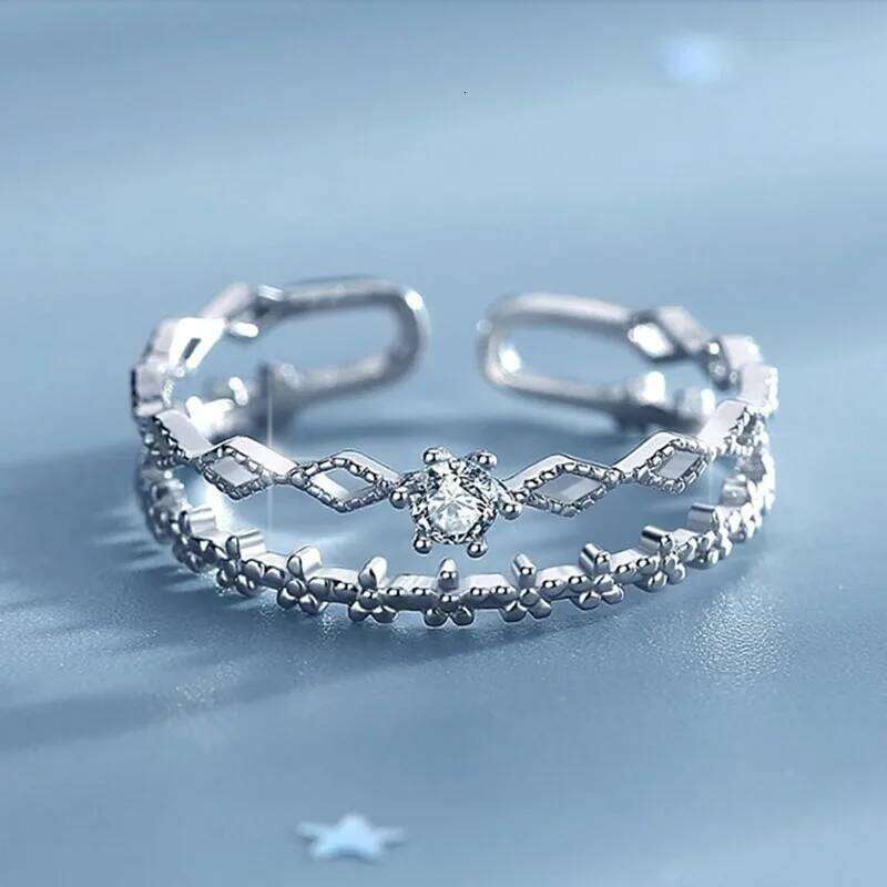 VENTFILLE 925 Sterling Silver Flower Lace Ring Korean Fashion Opening Inlaid CZ Adjustable Rings Valentine's Day Gift H260312