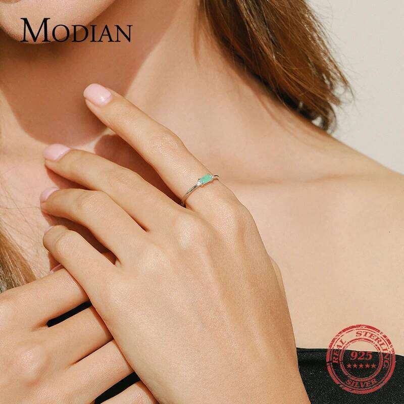Modian Charm Real 925 Stelring Silver Green Tourmaline Fashion Finger Rings For Women Fine Jewelry Accessories New Bijoux H260312