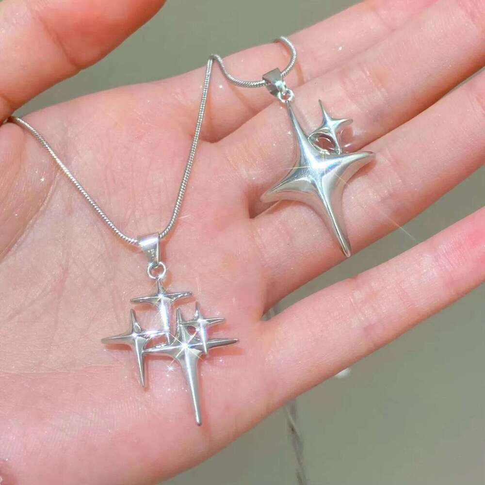 Y2K Simple Choker Pointed Star Adjustable Crucifix Pendant Silver Color Fashion Necklace Jewelry H260312