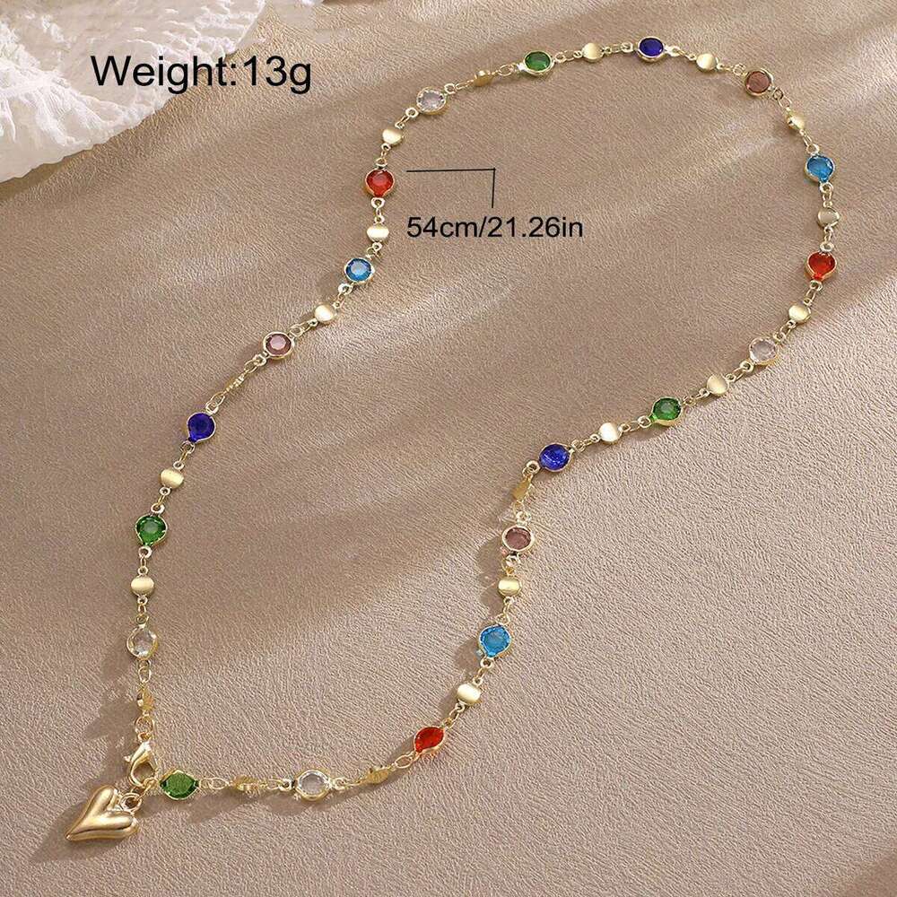 Women's Colorful Crystal Heart Necklaces Simple Long Tassel Gold Color Pendant Necklace Fashion Y-shaped Sweater Chain New H260312