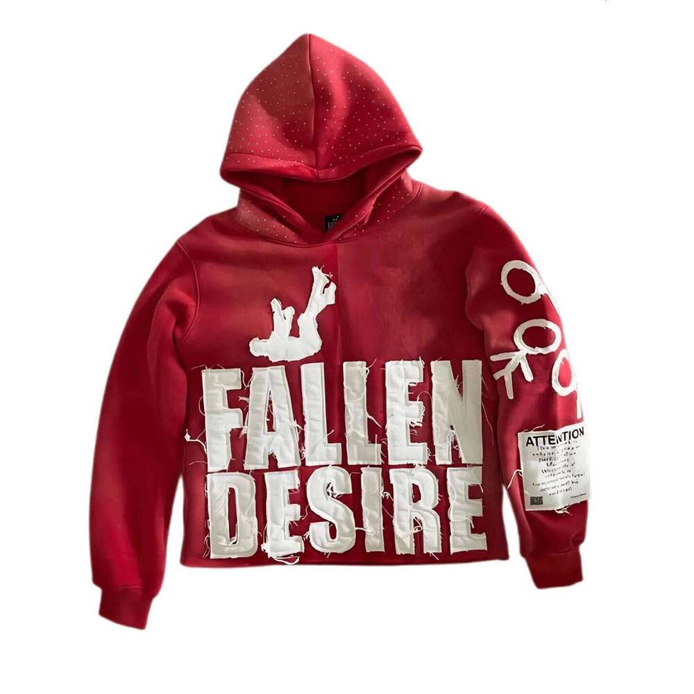 Harajuku Y2K Hip Hop Streetwear Casual for Women FALLEN DESIRE Applique Hoodie Pullover Sweatshirt Z260315