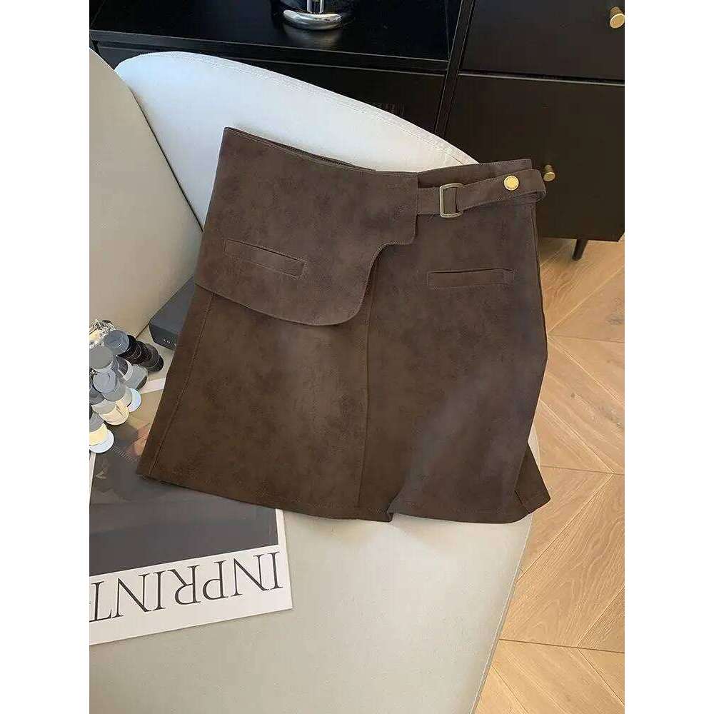 Spice Girl Irregular Hip Wrap Women's Fashion Buckle A-Word Leather Skirt Z260314