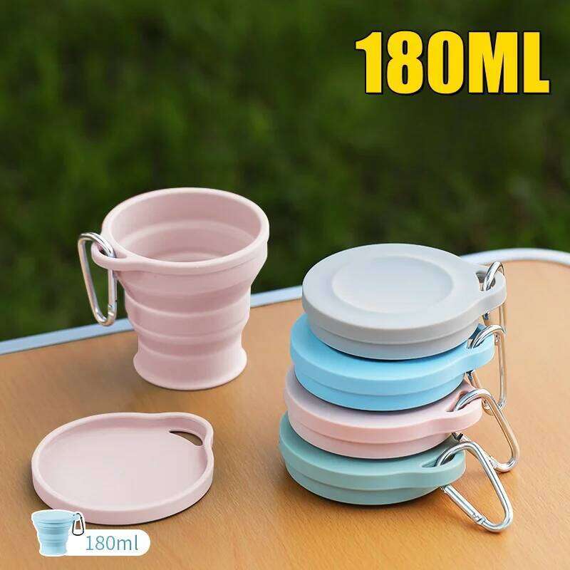180ml Folding Mini Retractable Cup Silicone Portable Teacup Outdoor Travel Coffee Telescopic Drinking Mug with Lid Z260314