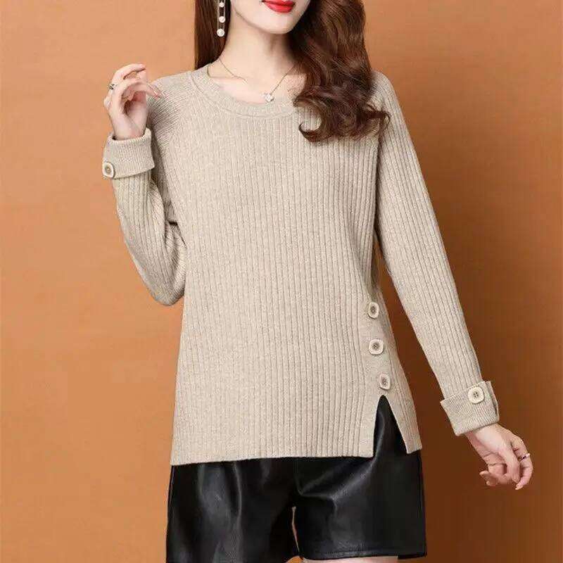 Autumn Winter Striped Pullover Sweater For Women's Knitwears Tops Middle Aged Mother Warm Bottoming Sweaters Pull Femme S-3XL Z260314